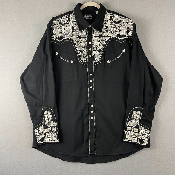 Lansky Bros Western Shirt Men XL Embroidered Floral Pearl Snap Rockabilly Cowboy